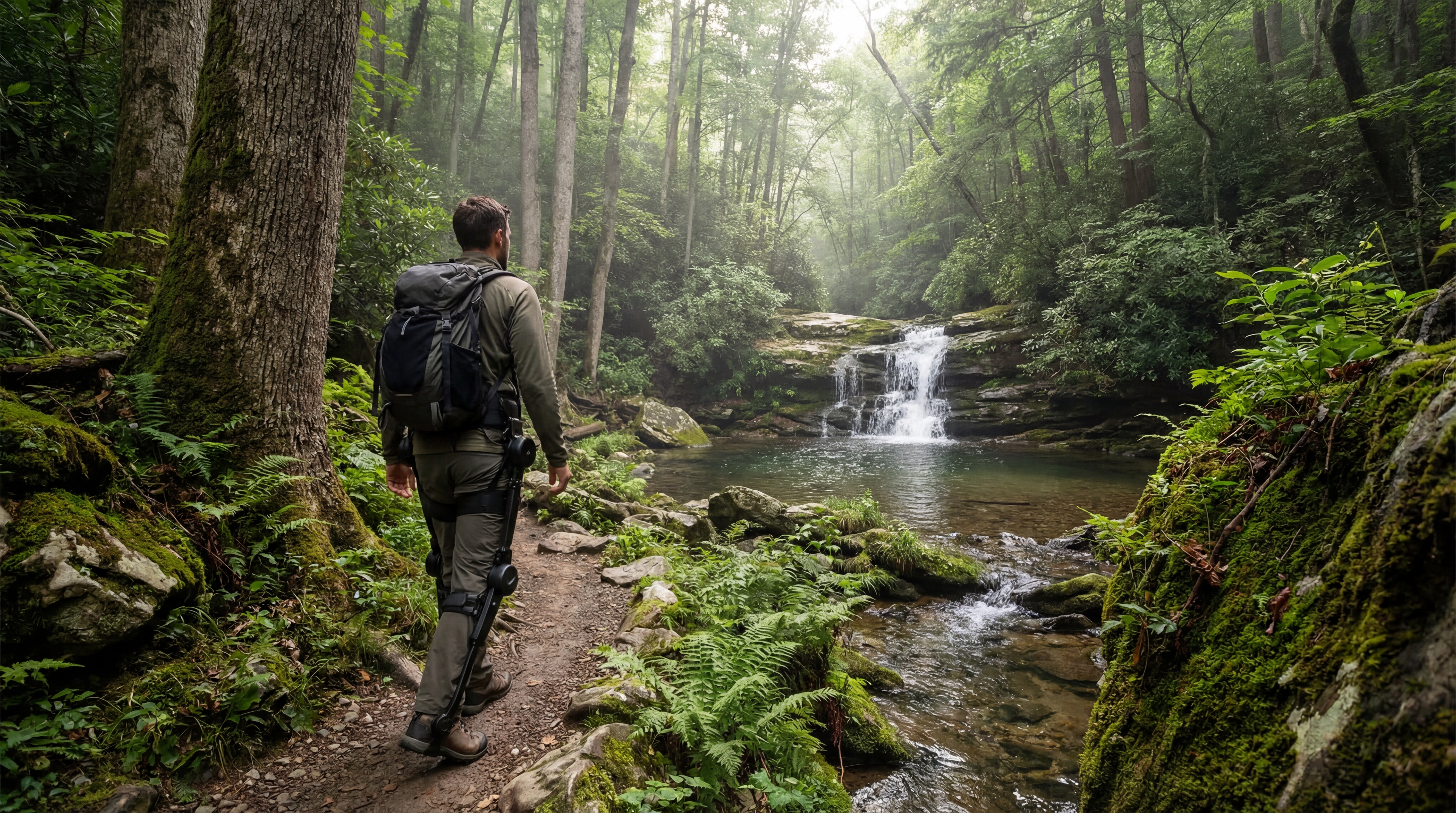 Guests hiking through a mountain trail