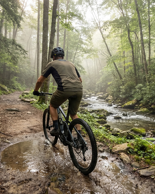 Electric mountain bike near mountain overlook